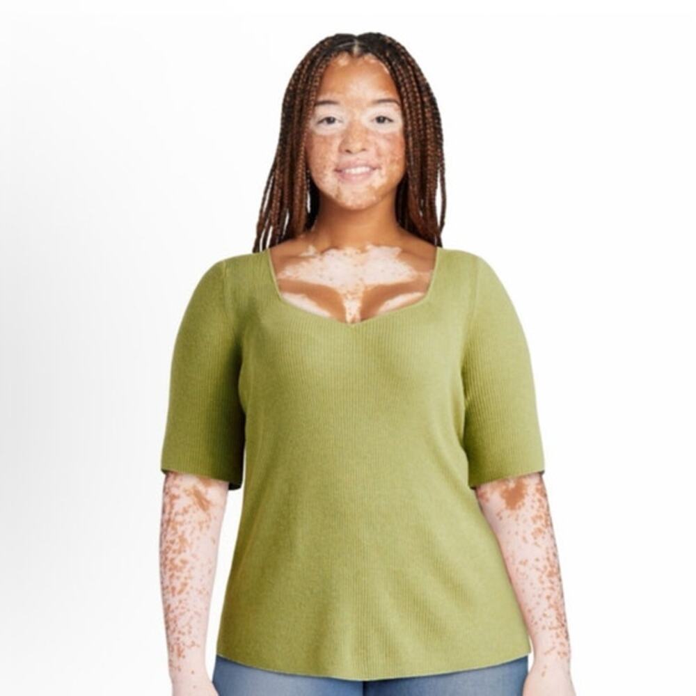 Terra &Sky Women's Plus Ribbed Sweetheart Sweater with Short Sleeves Size 2X NWT